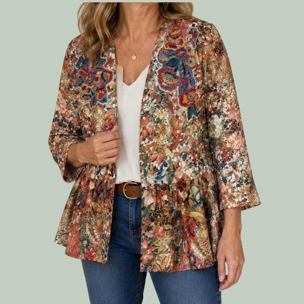 Soft Surroundings Ariege Jacket Floral Collage Lace Beaded Embroidered XL NEW